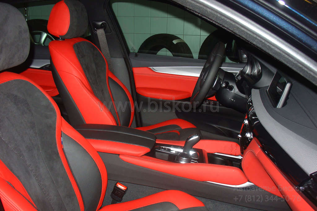 Перетяжка кожей и замшей передних сидений в БМВ X6
